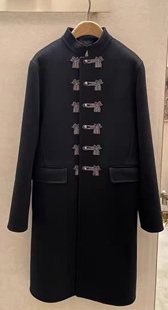 欧美外贸秋冬立领羊绒双面呢大衣 印度手工定制印度丝盘扣外套
