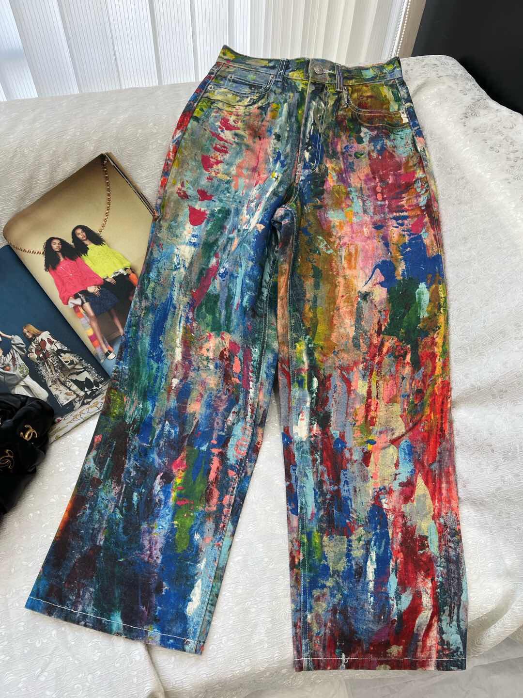 欧美外贸鹿晗同款 超级有艺术感的一条油画裤