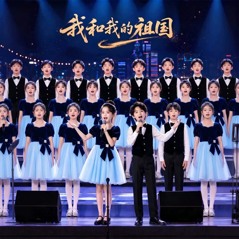 国庆节儿童合唱演出服男女童礼服中小学生爱国诗歌朗诵舞台表演服