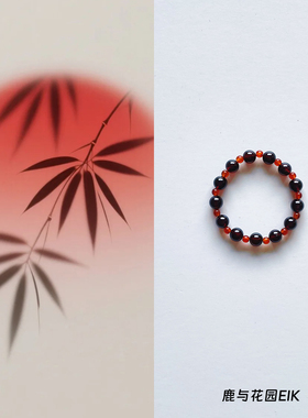 鹿与花园玫影石榴石水晶手串女