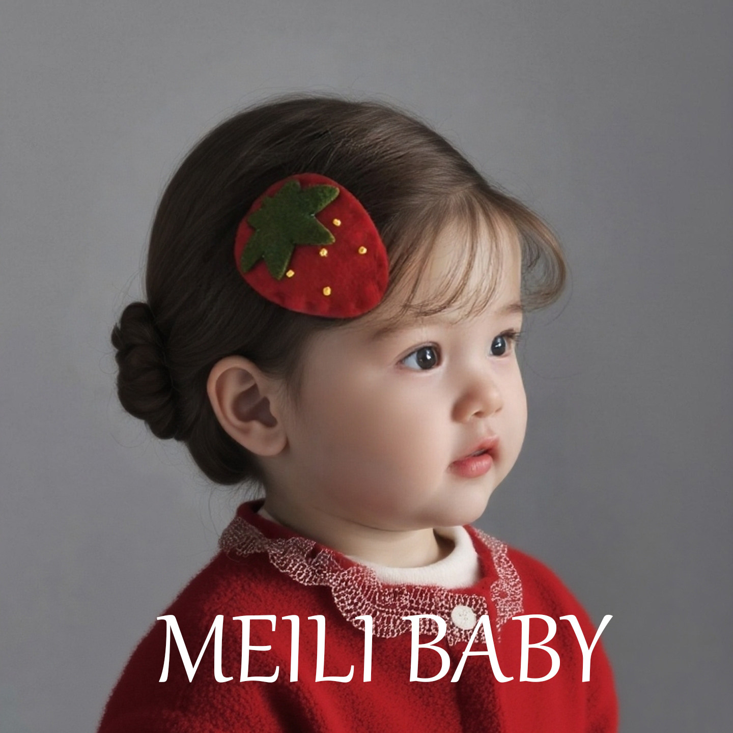 MEILI BABY 北欧小草莓婴幼儿童BB发夹手工缝珠红色可爱周岁头饰