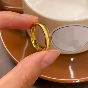 猫眼沙金戒指女仿真黄金色素圈波纹指环情侣对戒不掉色金店同款
