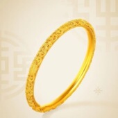 古法花纹镂空黄金色手镯复古花丝福闭口首饰假沙金久不掉色手环