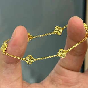 小号四叶草黄金色手链仿真沙金周家同款五花轻奢高级感小幸运女款