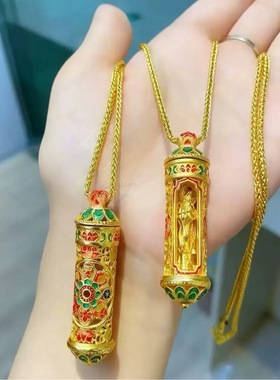 琳琅彩三面观音吊坠仿真黄金首饰镀沙金项链轻奢高级感民族风衣链