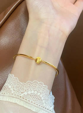 猫眼链沙金手镯女仿真黄金拉丝金珠爆闪转运珠轻奢可调节周家同款