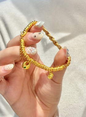 平安喜乐五帝钱袋子仿真黄金色手链盘缠周家同款手串轻奢高级感女