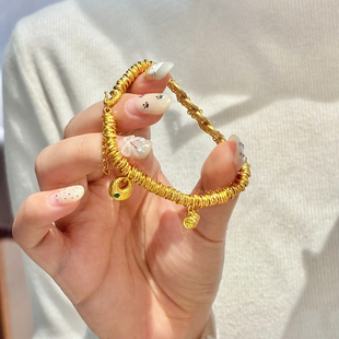 平安喜乐五帝钱袋子仿真黄金色手链盘缠周家同款手串轻奢高级感女