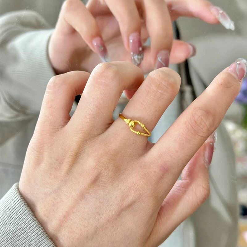 马蹄扣沙金戒指女仿真黄金C形弹簧轻奢高级戒子设计感指环送礼物