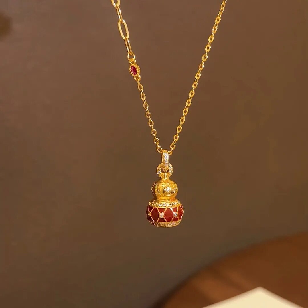 红色琳琅葫芦项链露思同款仿真黄金色镀金传颂套链新中式锁骨链女