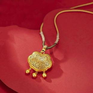 长命富贵平安锁吊坠福字项链长命锁宝宝锁仿黄金沙金周岁拍照摆台