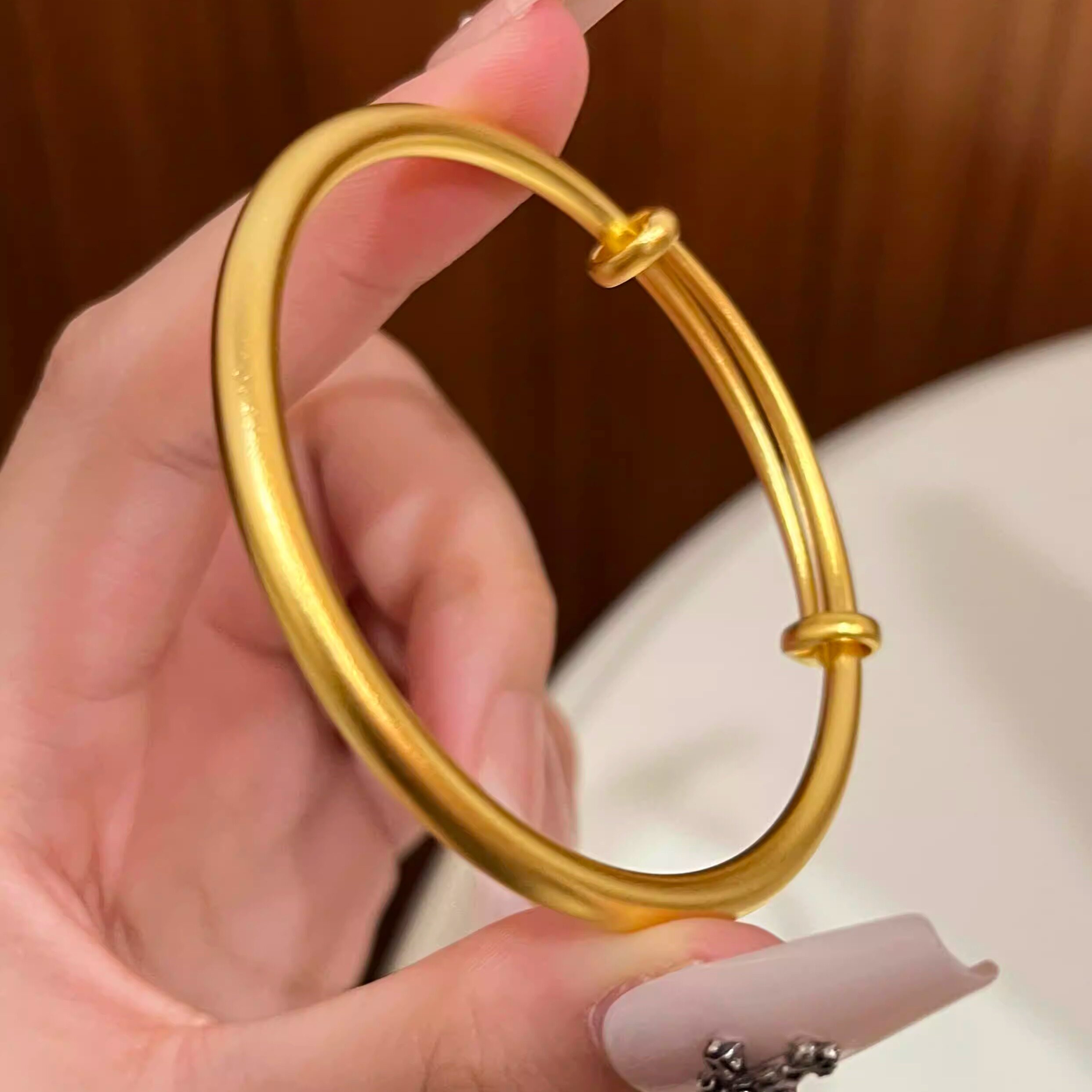 古法推拉沙金手镯仿真黄金色素圈实心结婚三金订婚五金送妈妈首饰