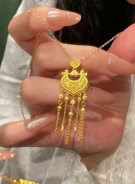 花丝百合花项链仿真黄金沙金牵囍吊坠轻奢新中式金店同款毛衣链