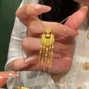 花丝百合花项链仿真黄金沙金牵囍吊坠轻奢新中式金店同款毛衣链