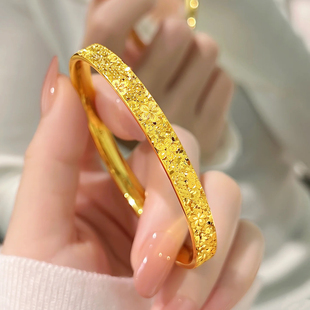 樱花碎碎冰沙金手镯仿真黄金碎金子女璀璨桃花碎冰冰镯子金店同款