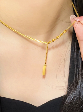 上上签沙金项链猪鼻子仿真黄色周家同款小金条久不掉色锁骨链女