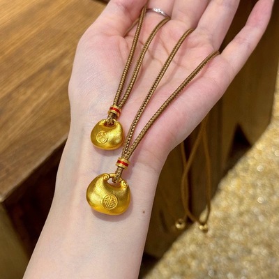 小胖福吊坠女沙金小金拖项链