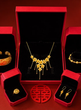 仿真五金套装结婚项链订婚手镯假三金沙金黄金色手镯婚嫁用的首饰