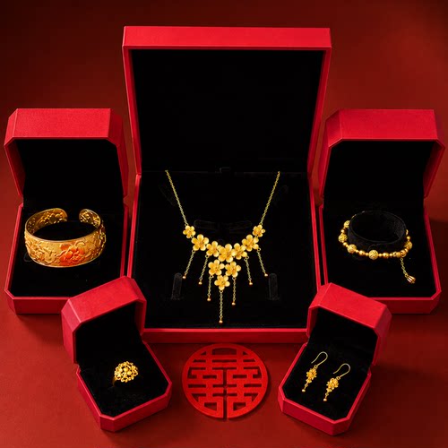 仿真五金套装结婚项链订婚手镯假三金沙金黄金色手镯婚嫁用的首饰