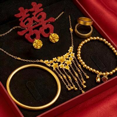 繁花似锦婚嫁套装花朵项链婚嫁仿真三金五金结婚订婚吊坠拍照摆台