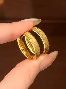 素圈镶钻戒指仿真黄金沙金钉沙指环女满天星久不掉色尾戒金店同款