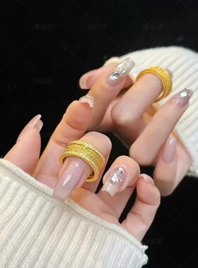 花丝点钻戒指闪耀满圈镶钻沙金指环仿真黄金新中式古法轻奢高级感