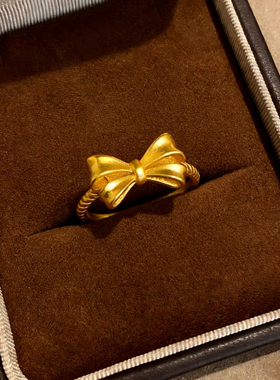 古法蝴蝶结沙金戒指仿真黄金女款指环金店同款镀金饰品三金女轻奢