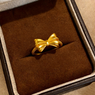 古法蝴蝶结沙金戒指仿真黄金女款指环金店同款镀金饰品三金女轻奢