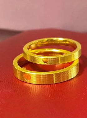 520爱心沙金戒指女仿真黄金情侣对戒素周家同款婚嫁三金结婚订婚