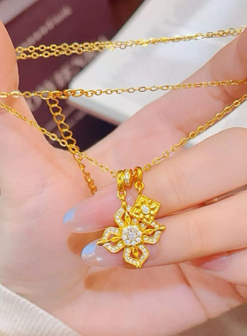 金刚杵项链十字仿真黄金色沙金吊坠轻奢高级感满钻新款锁骨链女