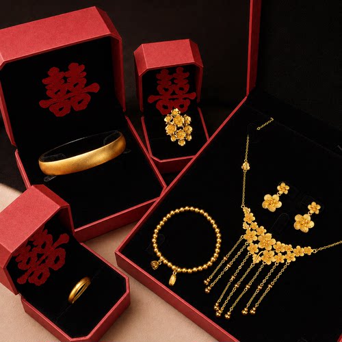 繁花结婚仿真五金首饰婚嫁假饰沙金项链仿真黄金色订婚三金手镯