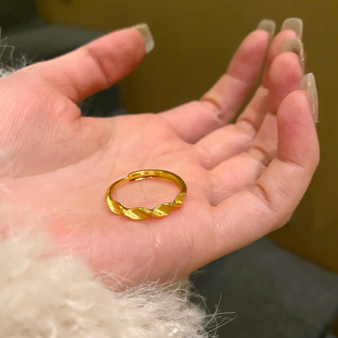 莫比乌斯沙金戒指仿真黄金麦穗扭曲轻奢高级感指环送女友食指戒
