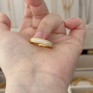 满钻繁星沙金戒指满天星镶嵌钻圈指环ins黄金色金店同款轻奢欧美