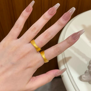流金岁月双环沙金戒指环环相扣交叉仿真黄金指环周家同款久不掉色
