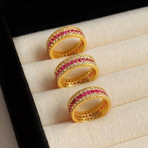 老铺同款沙金点钻红宝石戒指女