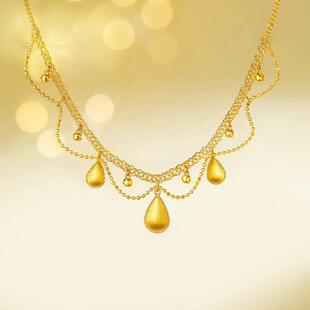 蕾丝水滴沙金项链丝绸流苏黄金色套链不掉色锁骨链镂空吊坠送女友