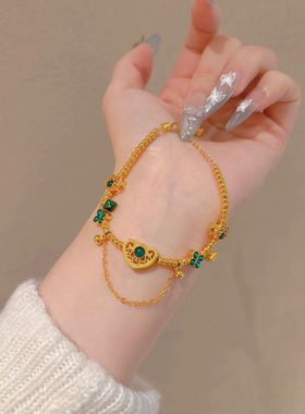 幸运花瓣沙金手链仿真黄金轻奢高级感古法新中式琳琅彩爱心送女友