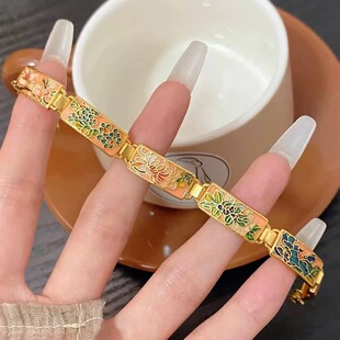 十二生辰花花神花牌手链女轻奢新中式仿真黄金珐琅烧蓝高级感配饰