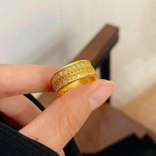 点钻麦穗沙金戒指黄金色指环女新中式百搭闭口送女友礼物岁岁平安