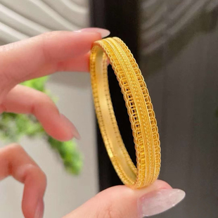 腰缠万贯沙金手镯仿真黄金编织纹理女宽面镯子百搭古法轻奢戒指
