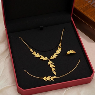 金店同款金枝玉叶沙金项链婚庆首饰仿真黄金结婚三金订婚五金戒指