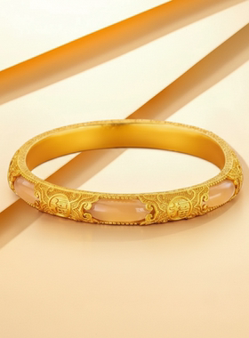 福字花丝沙金手镯仿真黄金开口仿玉结婚首饰手饰手环传承镯子金色