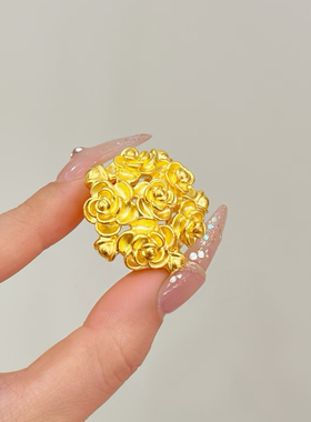 繁花戒指仿真黄金沙金指环婚嫁首饰结婚三金订婚五金花朵摆台女