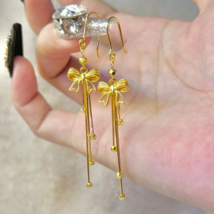 蝴蝶流苏耳环沙金仿真黄金耳钩复古碎金婚嫁首饰金色结婚订婚三金