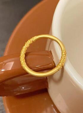 古法卷草纹沙金戒指仿真黄金紫荆花指环金店同款戒子结婚订婚对戒