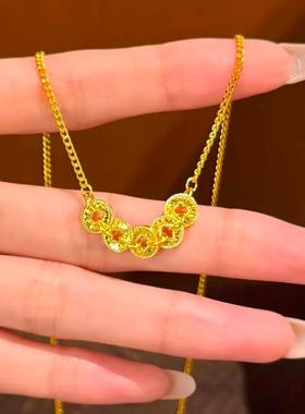 黄金色五帝钱币项链轻奢仿真沙金锁骨链钱多多盘缠周家同款高颜值