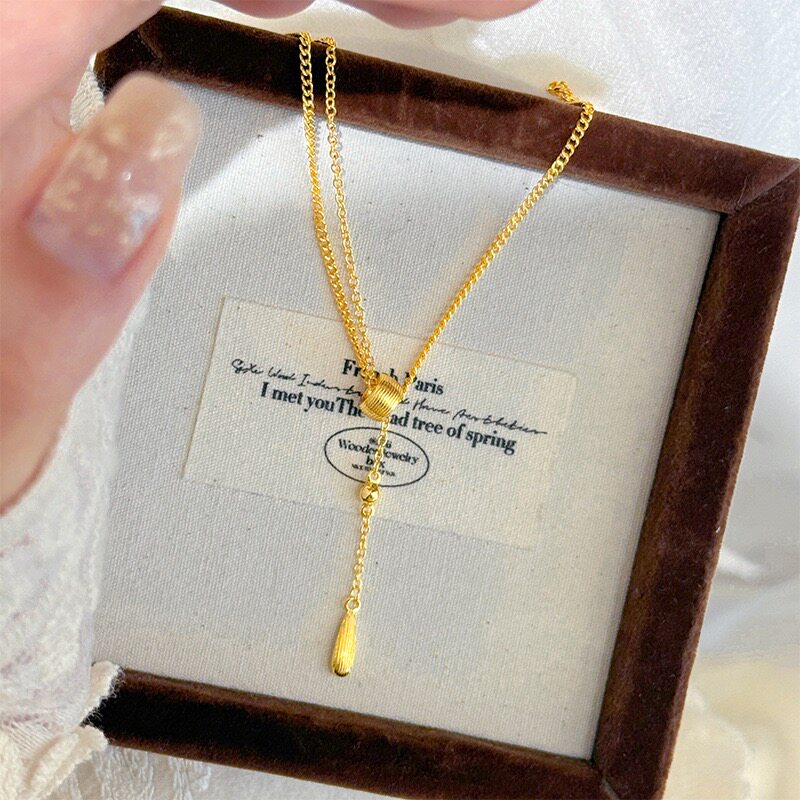 拉丝水滴沙金项链女仿真黄金洛神之泪Y型锁骨链轻奢小众高级感