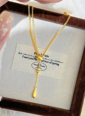 拉丝水滴沙金项链女仿真黄金洛神之泪Y型锁骨链轻奢小众高级感