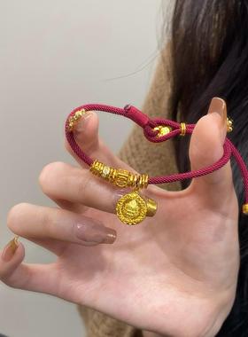 五路黄财神金币沙金红绳手链