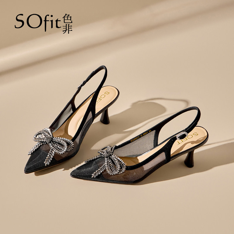 色非包头凉鞋女2026新款春季尖头蝴蝶结法式气质配裙子细跟高跟鞋